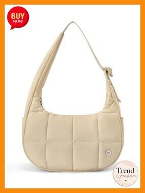 Small Nylon Quilted Crescent Shoulder Bag with Adjustable Strap